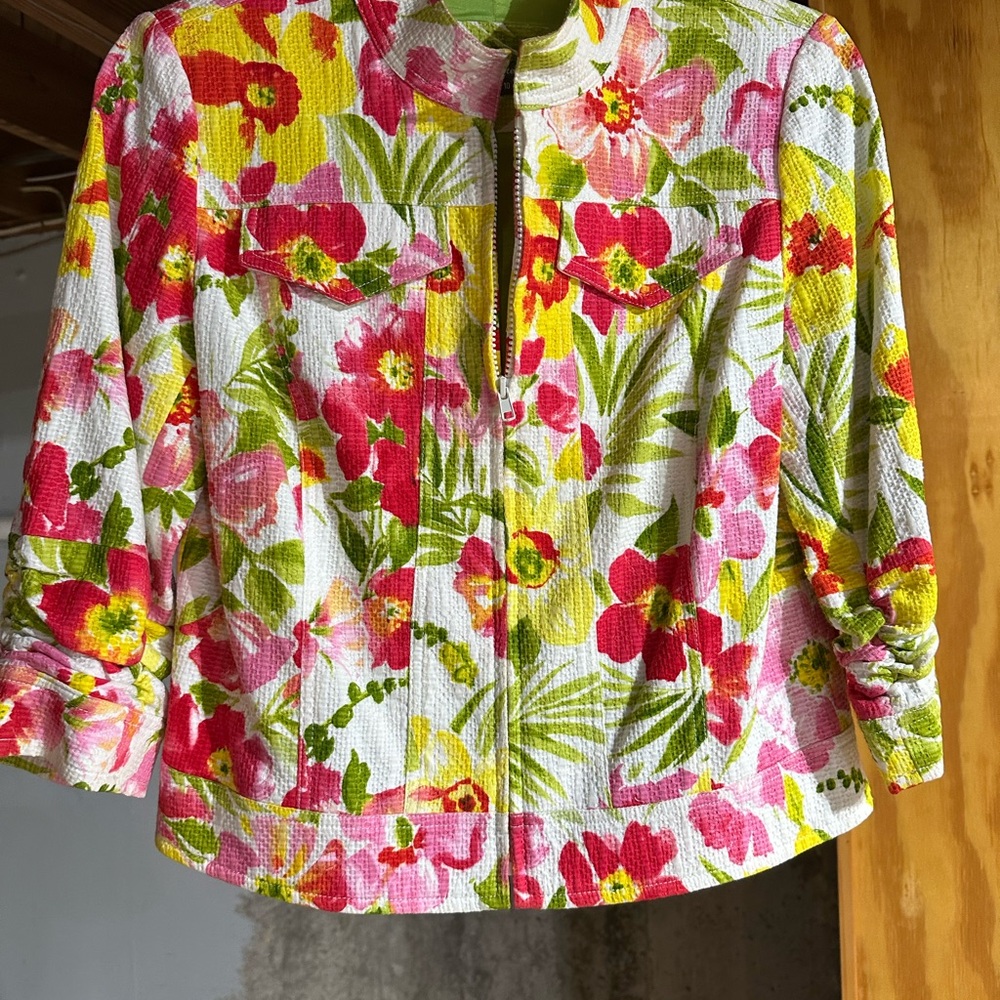 Floral Textured Blazer - Red, Yellow, Green